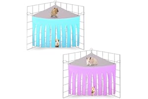 Meng Jiaran 2 Packs Guinea Pig Hideout Corner Hideaway Hammock Corner, Fabric Forest Curtain Hideouts for Small Animals, Hammock Hanging Bed Corner for Hamster Hedgehog Guinea Pig Rabbit(Blue+Purple)