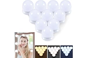 DIWUJI LED Spiegelleuchte Kit Hollywood-Stil Usb Kabel, 10 Lampen mit Dimmfunktion, 3 Farbmodi & 10 Brightness, DIY Spiegel Beleuchtung für Kosmetikspiegel Schminktisch (Kein Spiegel & USB Ladegerät)