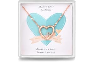 Qings Collier Coeur Argent 925 Femme Collier Or Rose/Argent élégant Solitaire Zirconium Longueur de la Chaîne 45cm+3cm