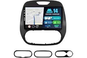 BXLIYER - Built-in Dab - IPS Android 14 Autoradio para Renault Kaptur Captur (2014-2019) - Wireless CarPlay/Android Auto - 4G+64G - LED Cámara + Mic - 9 Pulgada 2 DIN - Volante 360-CAM Fast-Boot WiFi