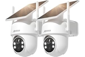 ANRAN 5MP Caméra Surveillance WiFi Extérieure sans Fil, Panneau Solaire Intégré, Caméra IP sur Batterie, Vision Nocturne Couleur, Détection Humaine PIR, Audio Bidirectionnel, Sirène d'alarme, 2 Pcs
