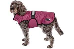 Danish Design 3-in-1 Dog Coat Plum, 41cm (16in) - All Weather, Waterpoof, Fleece-Lined, Reflective Raincoat for Dogs