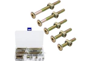 SPTwj M6 Juego de tornillos y tuercas para muebles Cabeza hexagonal Tornillo hexagonal Tuerca cruzada Cuna para muebles Silla de madera (5 tamaños + tuerca + galvanizado + embalaje)