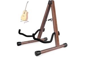 KingPoint Supporto per chitarra in legno, supporto per pavimento della chitarra, struttura in legno elettrico acustico, pieghevole, regolabile, per basso, mandolino, banjo, ukulele (noce nera)