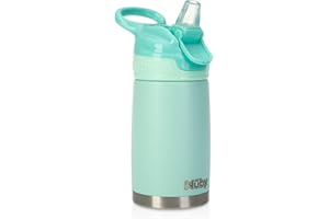 Nuby Gourde Reflex Flip-it | Isotherme en Acier Inoxydable | Anti-fuites | Voyage et Sorties | 300ml | Turquoise | +18 Mois
