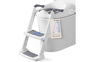 DEANIC Riduttore WC Bambini con Scaletta, Riduttore Water Bambini, Adattatore wc per Bambini Cuscino morbido PU, Applicabile All'altezza Della Toilette 38-47cm Grigio