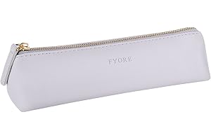 Fyore Estuche de piel sintética, de lujo, diseño delgado, con cremallera metálica, tamaño ideal para llevar bolígrafos o brochas de maquillaje