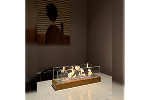 TriHome Tabletop Fire Pit, Portable Wood Table Top Firepit Bowl, Fireplace for Patio&Backyard Decor, Bioethanol Fire Place, Indoor&Outdoor S'mores Maker, Housewarming Gift, Medium, Teak