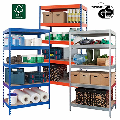 Lagerregal Kellerregal Metallregal Steckregal der Marke Lagerknecht® TÜV - geprüft- Regal Orange/Blau 100 x 50 x 200 cm bis 825 kg belastbar *FSC Zertifiziertes Holz