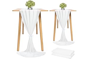 Showgeous 2 Pcs Chiffon Table Runner 28x120 Inches Romantic Wedding Runner 10ft White Sheer Chiffon Table Cover Dressing Table Runner for Wedding Birthday Party Bridal Baby Shower Decorations