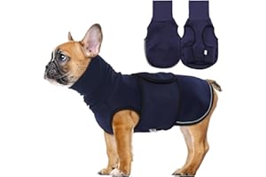 Lelepet Dog Anxiety Jacket Calming Coat with Ear Cover, Turtleneck Dog Calming Hoodie for Thunder Firework, Adjustable Pet Soothing Shirt with Ear Muff Hood, Puppy Anxiety Relief Vest, Navy Blue XS