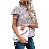 ShallGood Camicetta Donna Manica Corta Maglietta Casual Estiva T-Shirt in Pizzo Scollo V Top Basic Superiori Allentate Camice
