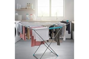 Casabella Foldable Clothes Airer, Heavy-Duty 18M Drying Rack with Wings, Large Iron Laundry Rack for Indoor & Outdoor Use, Space Saving Clothes Horse