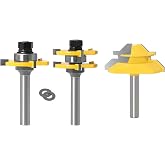 APlus 2 x Tongue and Groove Drill Bits + 1 x Miter Drill Bit at 45&ordm;, 3 Pcs Burrs for Wood, DIY Furniture (8 mm)
