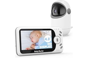 MOXTOYU Video Baby Monitor, 4.3" HD IPS Large Screen Baby Monitor with Camera and Night Vision, Audio, Two-Way Talk, Remote Pan-Tilt-Zoom, Temperature, Feeding Reminder, VOX Mode, 8 Lullabies - White