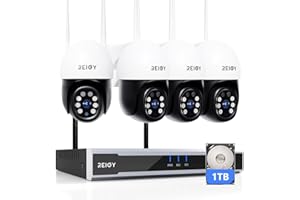 REIGY 5MP Système Surveillance WiFi Exterieure avec 1TB Disque Dur, Kit Camera Videosurveillance 16CH NVR + 4X 1920P Camera, Audio Bidirectionnel Vision Nocturne Colorée IP66 Imperméable