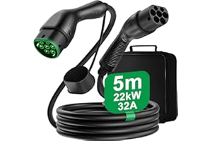 Typ 2 Ladekabel 22kW 5M 32A, Ladekabel Elektroauto Typ 2 für E Auto EV/PHEV,3-Phasig Ladekabel mit Tragetasche, IP54 E Auto Ladekabel Typ 2 Kompatibel EuropäIscher Normsteckdose Elektroauto Auto