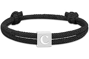 Esmoly Bracelet Homme Argent Lettre A-Z Noir Corde Bracelet Tressé Réglable Cadeau Homme Garçon ﻿