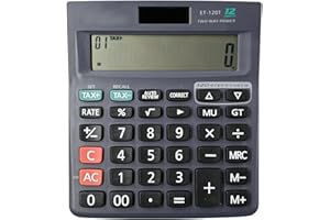 DAKEXIONG Tax Calculator with Large Buttons, Desk Calculator with Tax and Check Function,12 Digits 2-line LCD,Dual Solar Power and Battery for School Office Business Home Daily Use