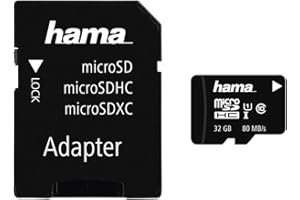 Hama Carte Micro SDHC Classe 10 - Micro SD 32 Go, Vitesse jusqu'à 80 Mo/s, Carte Mémoire Compatible UHS-I, avec Adaptateur SD, pour Ordinateur/Appareil Photo/Smartphone - Noir