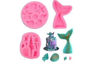 NOLACE Silikonform Meerjungfrau 3 Stück Fondant Formen 3D Meerjungfrau Schwanzform Silikon Diy Silikon Seifenform Meerjungfrau Schwanz Silikonform Seestern Seepferdchen Muschel Für Kuchen Dekoration Rosa