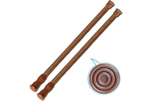 HILLHOME 2 Pack Small Tension Rods 15.7 in to 28 Curtain Rods Window Rods in Extendable Width Spring Cupboard Bars for Kitchen Utensils, Closet, and Cabinet, Fit in The Spaces to Stay Up (white) (2 pcs-brown)