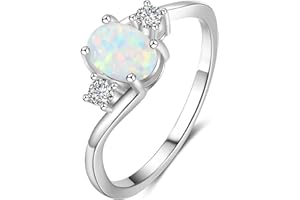 Bellitia Jewelry Bague Géométrique avec Pierre de Naissance Pierre Précieuse en Argent Sterling 925 pour Elle, Opale Blanche CZ Bague de Fiançailles Anneaux Cadeaux pour Femmes