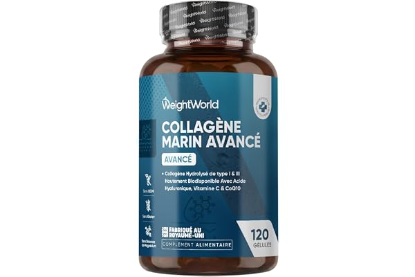 Collagène Marin Acide Hyaluronique, 120 Gélules - Peptides de Collagene Marin Hydrolysé, Type 1 & 3 Enrichi en Vitamine C, Zinc, Acide Hyaluronique, Coenzyme Q10, sans Gluten ni Stéarate de Magnésium