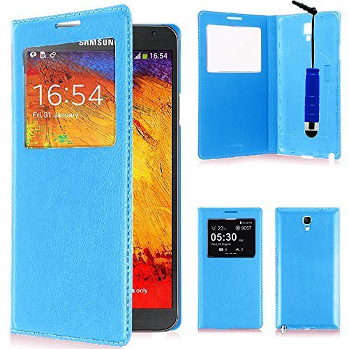 VCOMP case cover flip cover View compatible for Samsung Galaxy Note 3 Neo/Lite Duos 3G LTE SM-N750 SM-N7505 SM-N7502 - BLUE + mini stylus