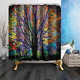 QEES bunter Duschvorhang Künstlerische Bilder Wasserdichter Dusche Vorhang aus Polyster Anti-Schimmel Textilien Wasserabweisend Mit Ringen YLB04 (Schwarzer Baum)