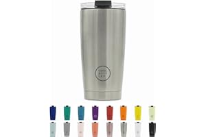 Cool Bottles - Bicchiere Termico in Acciaio Inossidabile 550 ml - Metallic Silver - Tappo Ermetico - Bicchiere da Caffè - Bevande Fredde 10 Ore e Calde 5 Ore - Senza BPA