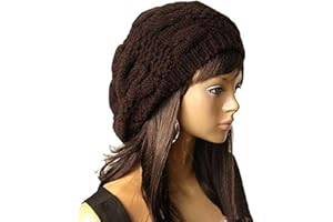 HugeStore Women Ladies Winter Warm Slouch Chunky Crochet Beanie Cap Hat Baggy Beret Hat Cap Coffee