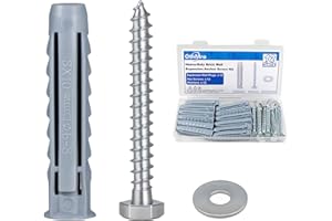 OTHMRO 12Set Heavy-Duty Masonry Brick Wall Fixing Screws Bolts Anchors M6 Coach Bolt Wall Plugs, Four Side Expansion anchor plugs With Hex Self-Tapping Screws And Washers for TV Mounts, Cabinet Installation