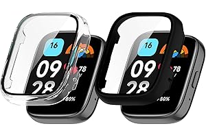 MEUKCEZ 2 sztuki etui do Xiaomi Redmi Watch 3 Active, ochrona zegarka, odporne na wstrząsy i zarysowania, z wbudowanym ekranem ochronnym, wysoka przejrzystość, łatwy montaż, czarny i przezroczysty)