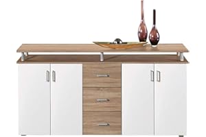 AVANTI TRENDSTORE Stella Trading Aparador Alto con Estante, Acabado en Roble Sonoma, Blanco, Mueble de salón con cajones y Mucho Espacio de Almacenamiento, 178 x 90 x 38 cm (Ancho/Alto/Profundo)