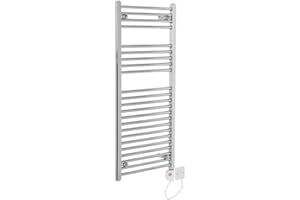 Warmehaus Electric Heated Towel Rail Straight Chrome Thermostatic Bathroom Towel Radiator - 1100x500mm