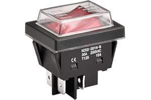 Heschen Interruptor basculante de alta corriente, 30 A 250 VAC, ON-OFF de 2 posiciones, DPST, 4 terminales, T125, con tapa impermeable (1, Rojo)
