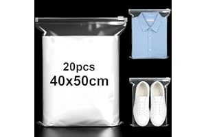 XRXYMQ 20 st återanvändbara Ziplock-väskor för kläder 40 x 50 cm stora sjukhusväskor i plast genomskinlig tätningsväska vattentät bagageorganisatör