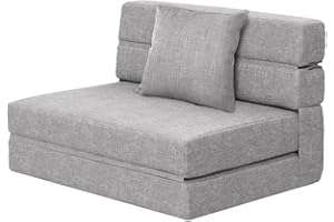 ‎ANONER ANONER Schlafsessel Gästesofa mit Schlaffunktion, Klappmatratze mit Memory Schaum & Kissen, Schlafsessel Klappbar für Wohnzimmer Lofts, Doppelgästematratze Waschbar Set, Hellgrau