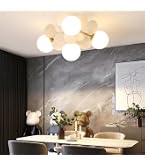 Suspension Design Lautrec Doré – 6 Abat-Jours Sphériques Verre Opale – Réglable – Style Moderne Luxe