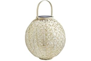 SMART SOLAR Jones Smart Garden Damasque Cream Outdoor Garden Solar Lantern | Hanging or Tabletop Lantern | Brushed Gold Effect | Intricate Detail | Beautifully Illuminates at Dusk