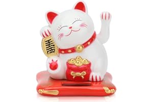 HERCHR Winkende Katze, Solarbetriebene Glückskatze Nette Reichtums-Willkommenskatze Mit Winkendem Arm Auto-Dekor Feng Shui-Dekoration, Neko Winkekatze, Glücksbringer, 6,5×7×8Cm(Weiß)
