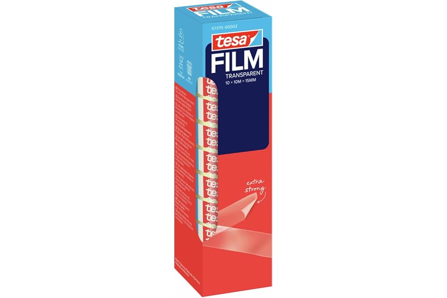 Produktabbildung zu tesa tesafilm Transparent Klebeband - 10 m x 15 mm - 10 Rollen | Klarer Klebefilm mit starker Haftung - lösemittelfrei, alterungsbeständig und reißfest - universell einsetzbar
