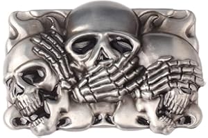 LONGCREEK Hebilla de Cinturón de Calavera para Hombre - Rectangular Con Esqueleto Punk, Gótica, Vaquero Occidental