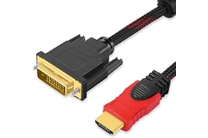 AXFEE Câble HDMI vers DVI 4K 1.5M, Câble DVI vers HDMI Bidirectionnel, 24+1 Pin, 25+1 Pin, adaptateur hdmi vers dvi, Compatible avec projecteur, Ordinateur Portable, TV, PC, Lecteur DVD