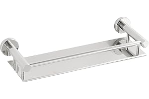 bgl Bathroom Shelf Wall Mounted Chrome 40CM – Modern Rustproof Shower Storage Rack with Guard Rail, Space-Saving Bathroom Organiser for Shampoo