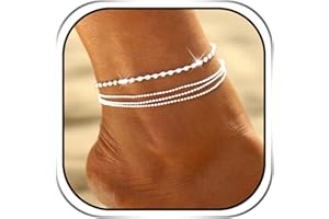 Yean Silver Anklet Crystal Ankle Bracelet Layered Foot Chain for Women and Girls