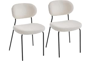 Warmiehomy Dining Chairs Set of 2 Modern White Teddy Velvet Kitchen Dining Room Chairs with Back and Metal Legs, Dinner Chair for Home Office Living Room Bedroom, Restaurant, Cafe