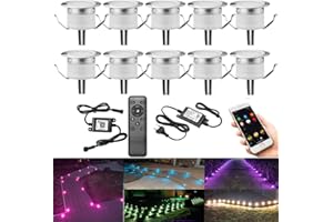 GEYUEYA Home 10er WIFI LED Bodeneinbauleuchten Aussen RGBW Ø31mm IP67 Wasserdicht Terrassenbeleuchtung Kompatibel mit Amazon Alexa,bodeneinbaustrahler aussen led für terrassenüberdachung