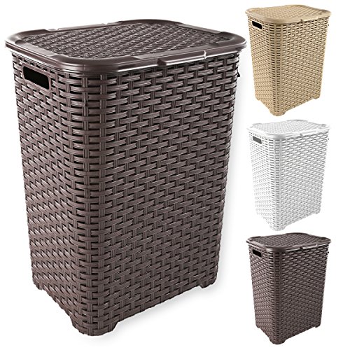 Wäschekorb in Rattan Optik 60 Liter -atmungsaktiv- mit offen gestalteter Struktur in 4 verschiedenen Farben (Braun)